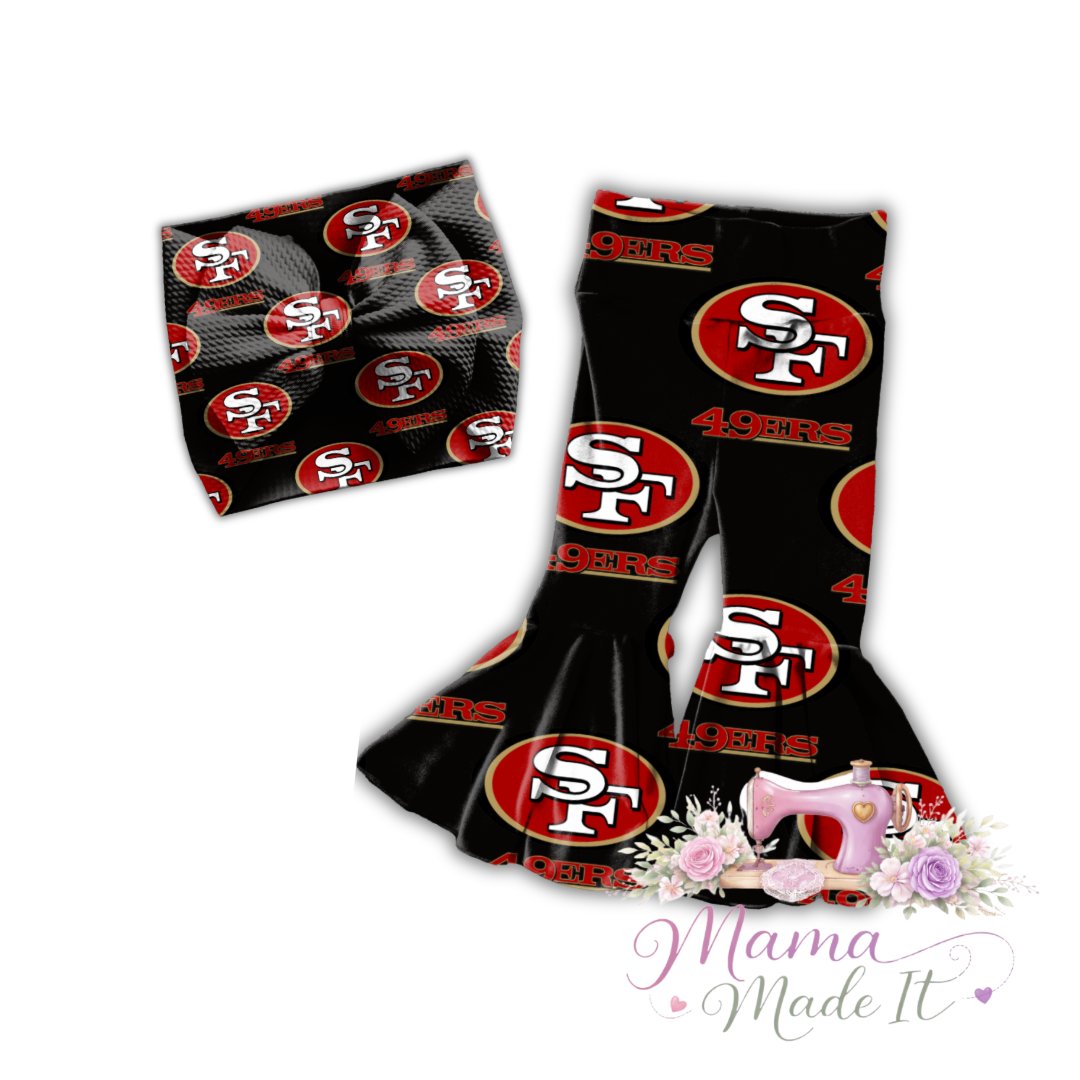 San Francisco (Black) 49ers baby bummies, skirt, Headwrap or flare pants