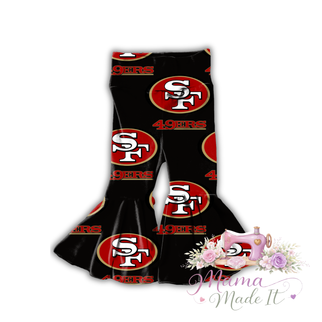 San Francisco (Black) 49ers baby bummies, skirt, Headwrap or flare pants