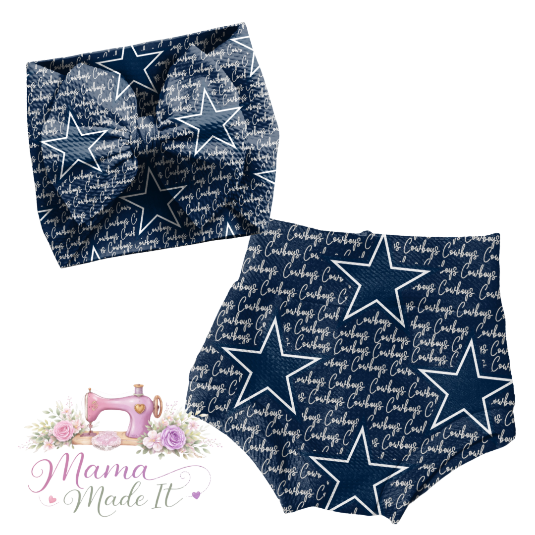 Dallas Cowboys baby bummies, skirt, flare pants or headwrap