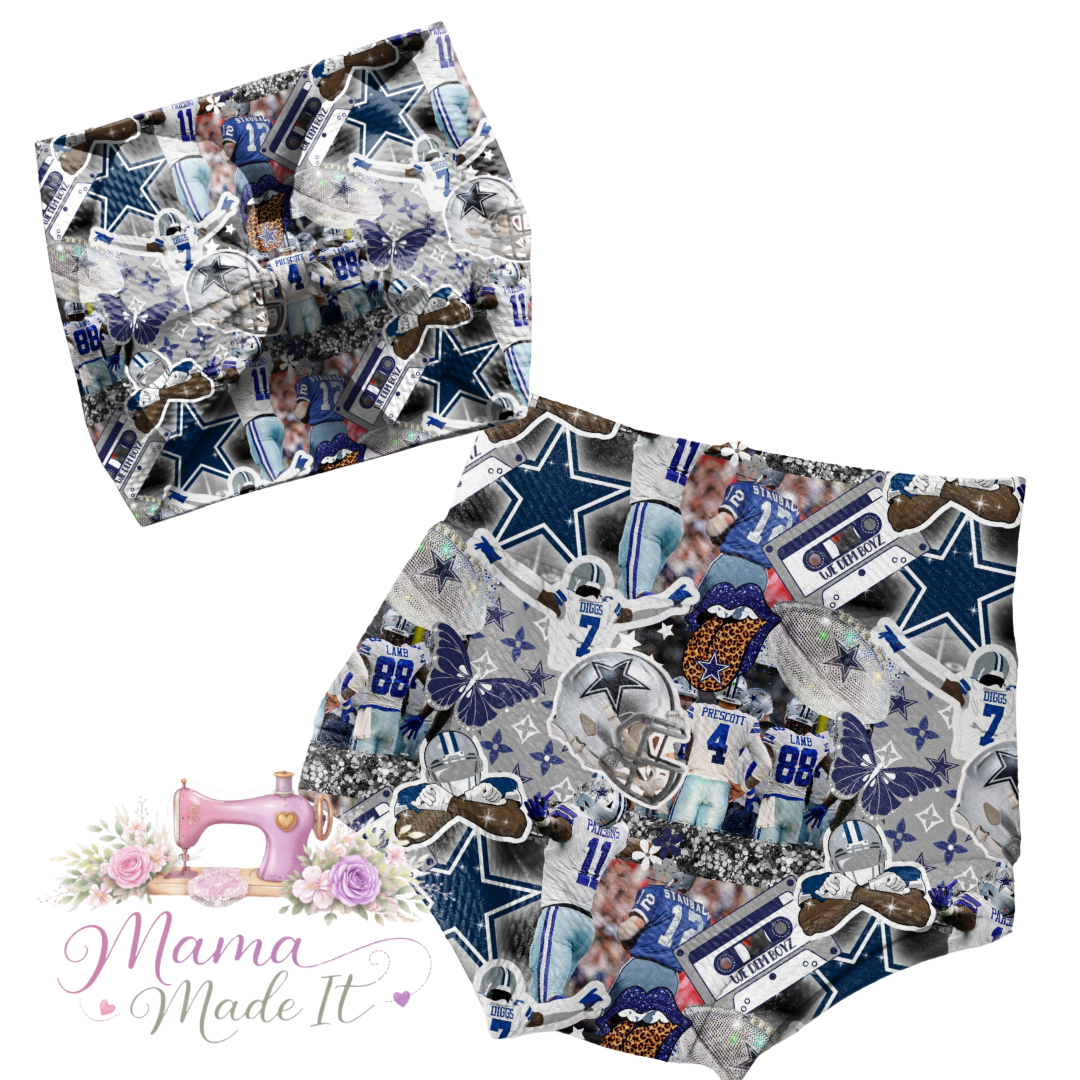 Dallas Cowboys collage baby bummies, skirt, flare pants or headwrap