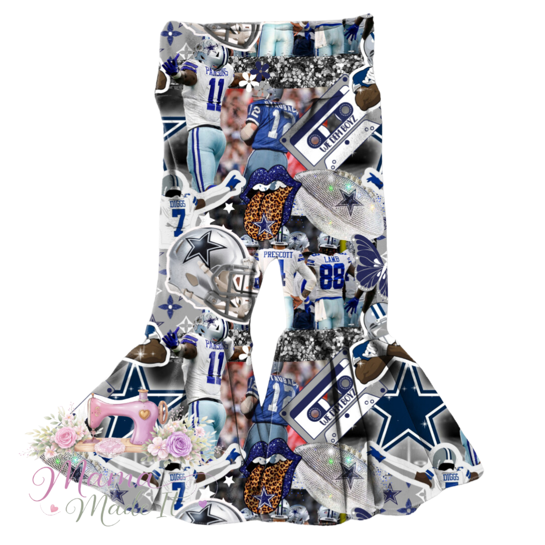 Dallas Cowboys collage baby bummies, skirt, flare pants or headwrap