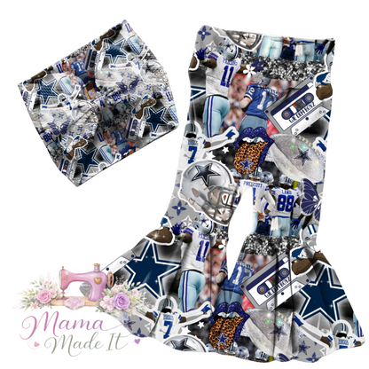 Dallas Cowboys collage baby bummies, skirt, flare pants or headwrap