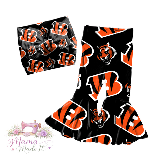 Cincinnati Bengals, baby bummies, skirt, Headwrap or flare pants
