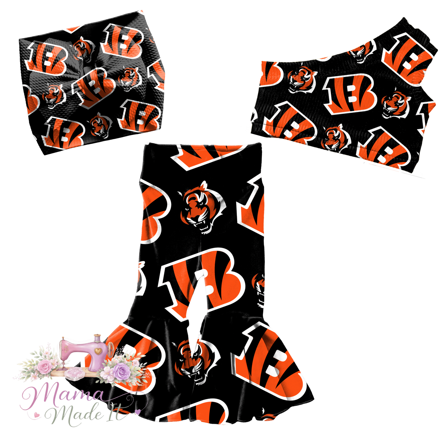 Cincinnati Bengals, baby bummies, skirt, Headwrap or flare pants