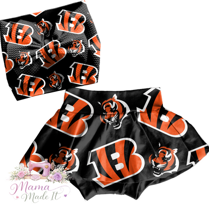 Cincinnati Bengals, baby bummies, skirt, Headwrap or flare pants