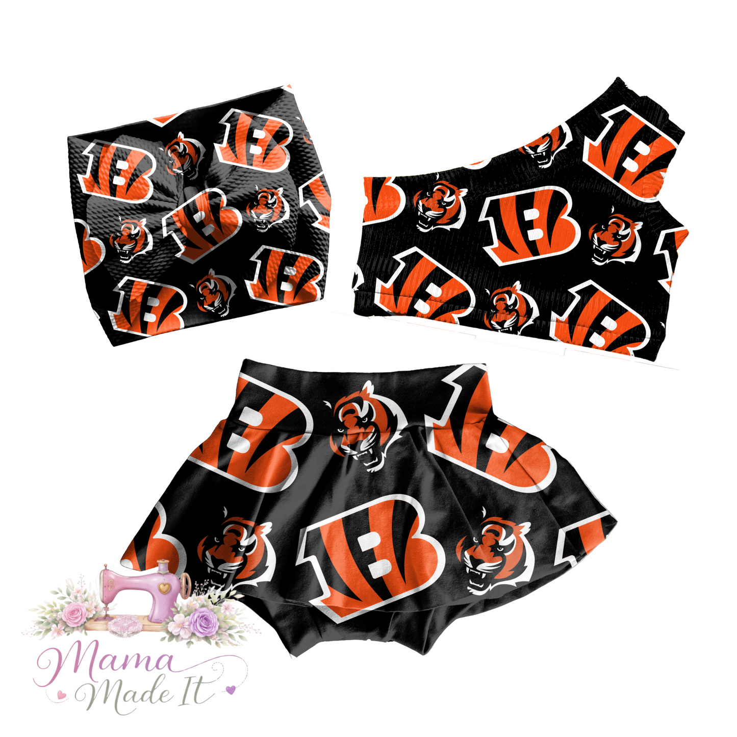 Cincinnati Bengals, baby bummies, skirt, Headwrap or flare pants