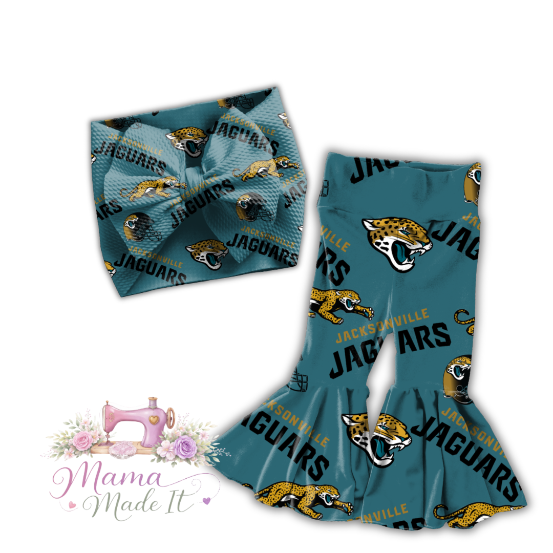 Jacksonville Jaguars baby bummies, skirt, flare pants or headwrap