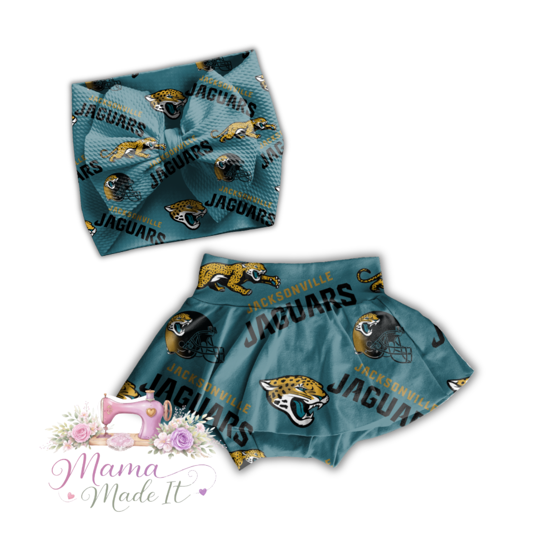Jacksonville Jaguars baby bummies, skirt, flare pants or headwrap