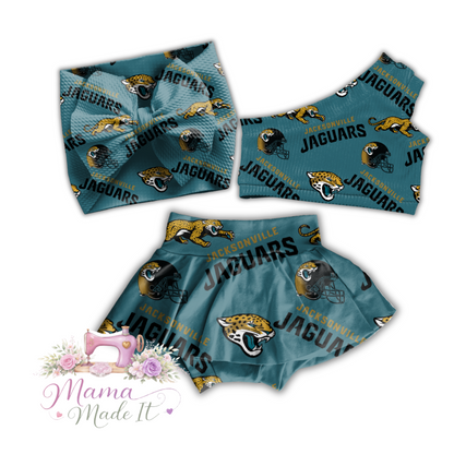 Jacksonville Jaguars baby bummies, skirt, flare pants or headwrap