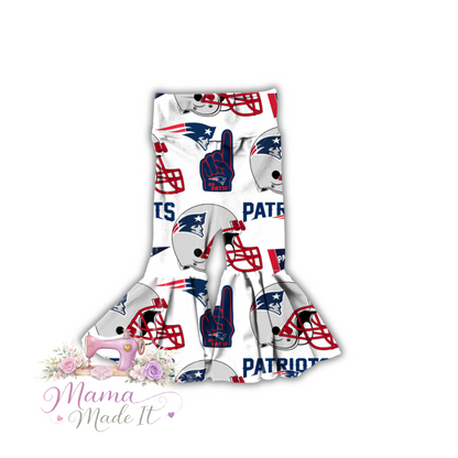 New England Patriots baby bummies, skirt, flare pants or headwrap (White)
