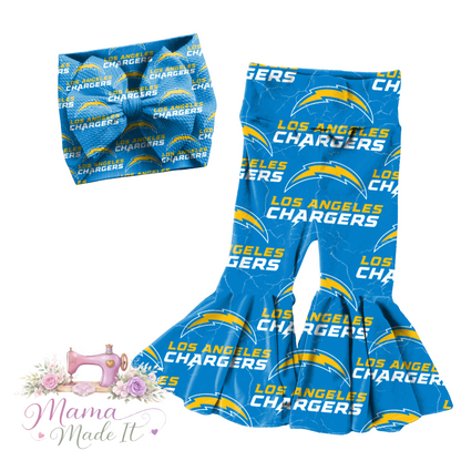 Los Angeles Chargers baby bummies, skirt, flare pants or headwrap