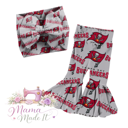 Tampa Bay Buccaneers baby bummies, skirt, flare pants or headwrap