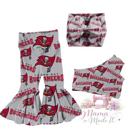 Tampa Bay Buccaneers baby bummies, skirt, flare pants or headwrap