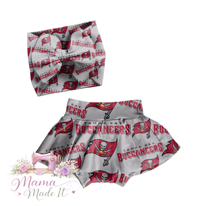 Tampa Bay Buccaneers baby bummies, skirt, flare pants or headwrap