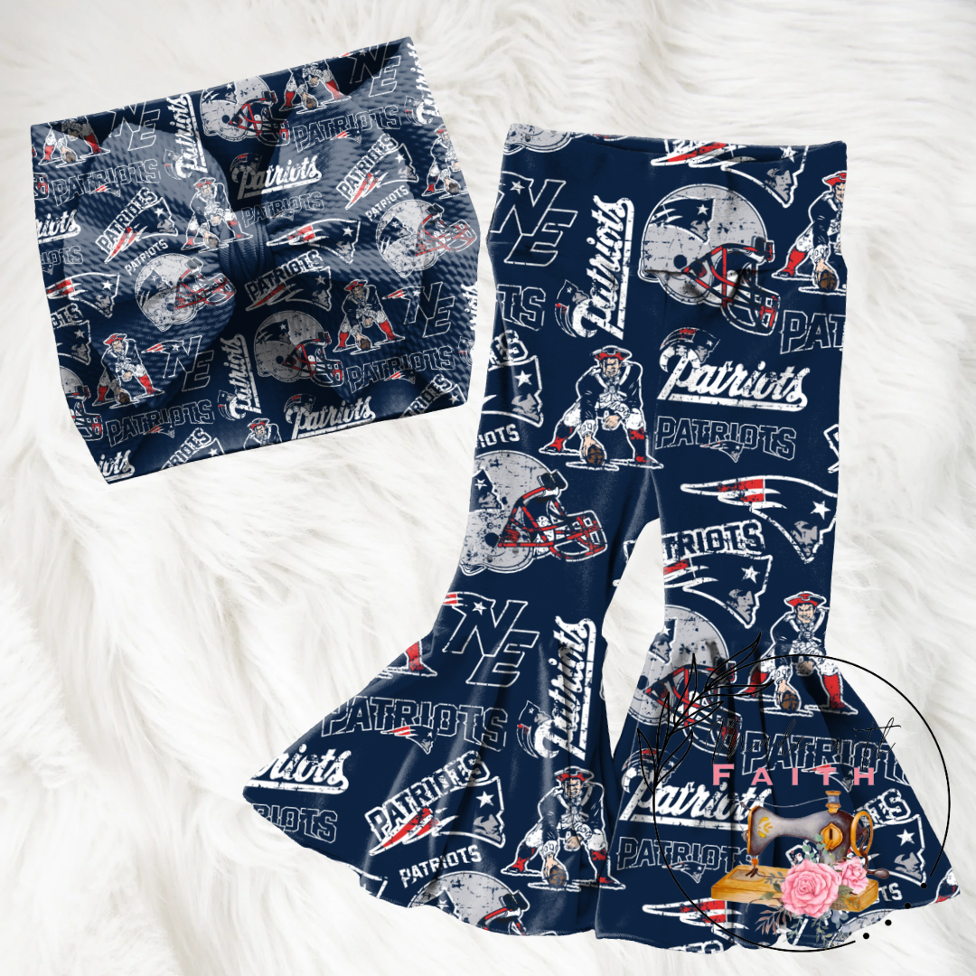 New England Patriots baby bummies, skirt, flare pants or headwrap (Blue)