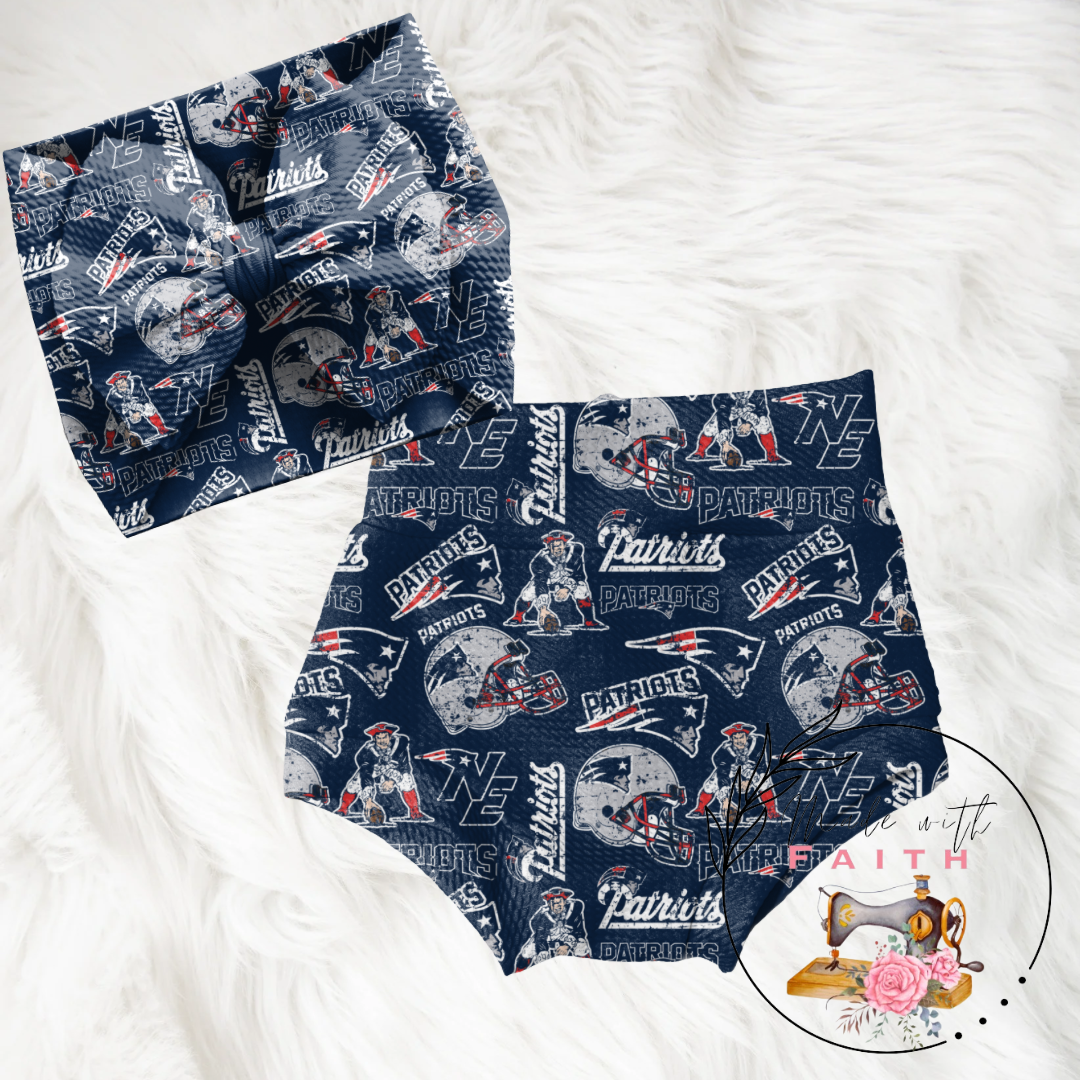 New England Patriots baby bummies, skirt, flare pants or headwrap (Blue)