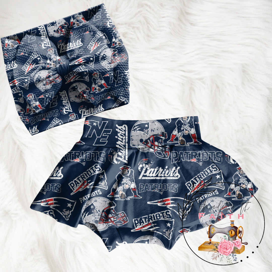 New England Patriots baby bummies, skirt, flare pants or headwrap (Blue)