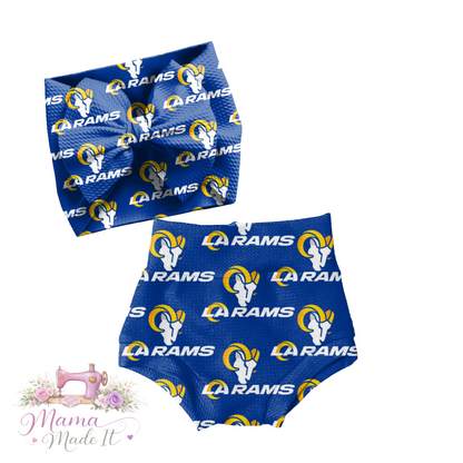 Los Angeles Rams baby bummies, skirt, flare pants or headwrap