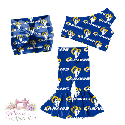 Los Angeles Rams baby bummies, skirt, flare pants or headwrap