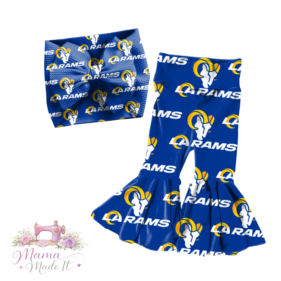 Los Angeles Rams baby bummies, skirt, flare pants or headwrap
