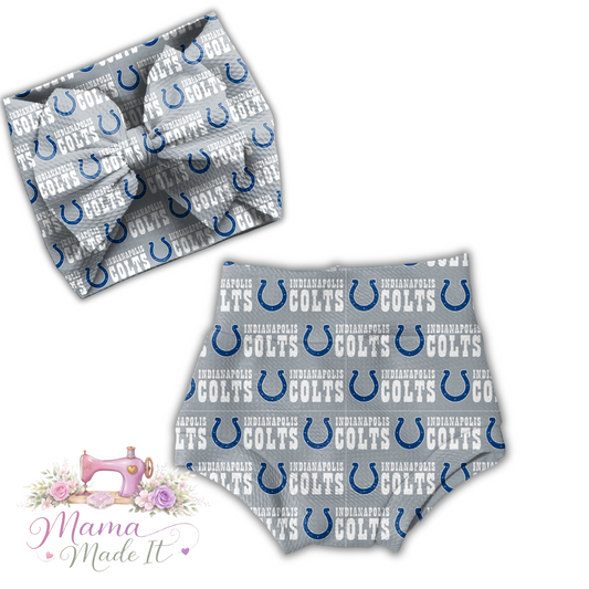 Indianapolis Colts baby bummies, skirt, flare pants or headwrap