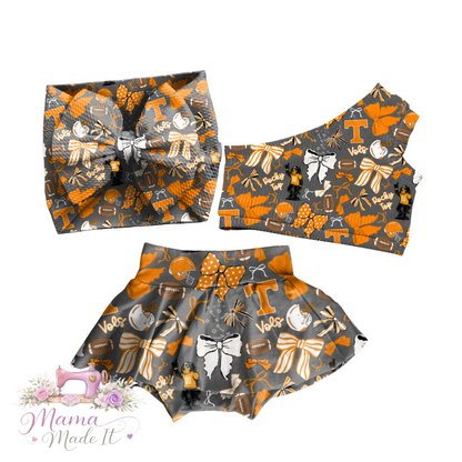 Tennessee Vols baby bummies, skirt, flare pants or headwrap (Copy)