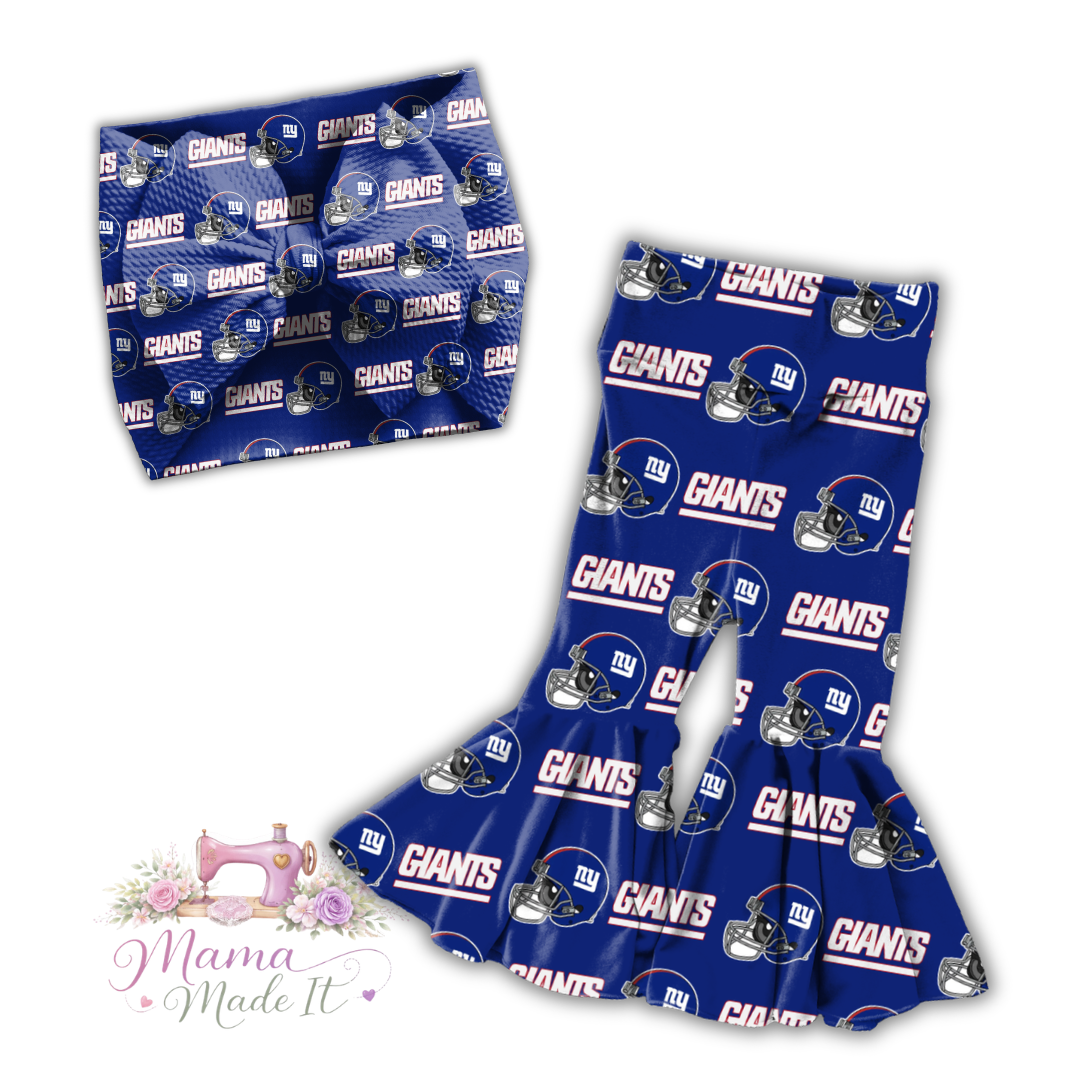 New York Giants, baby bummies, skirt, flare pants or headwrap