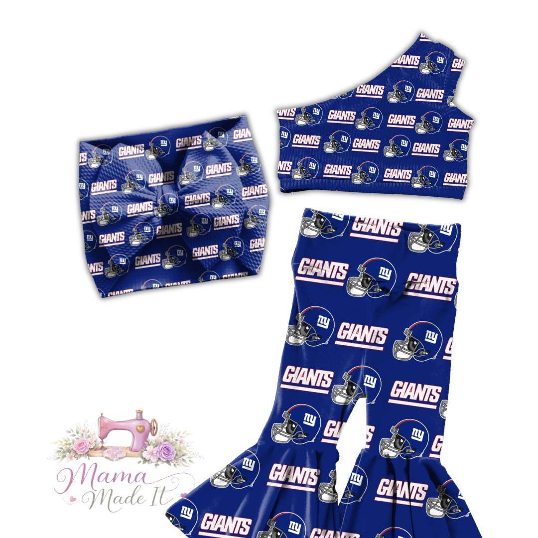 New York Giants, baby bummies, skirt, flare pants or headwrap